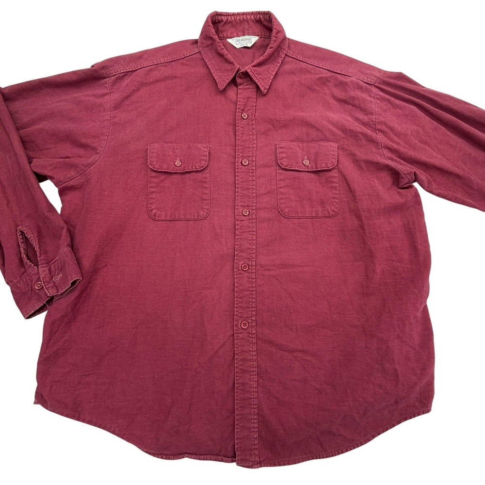 Five Brothers Shirt Mens 2XL Red Long Sleeve Button Flannel Workwear Vintage